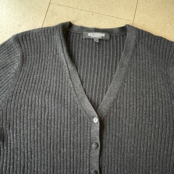 Holt Renfrew Black w/ Silver Thread Silk Blend Cardigan Sweater-Large - Picture 4 of 10